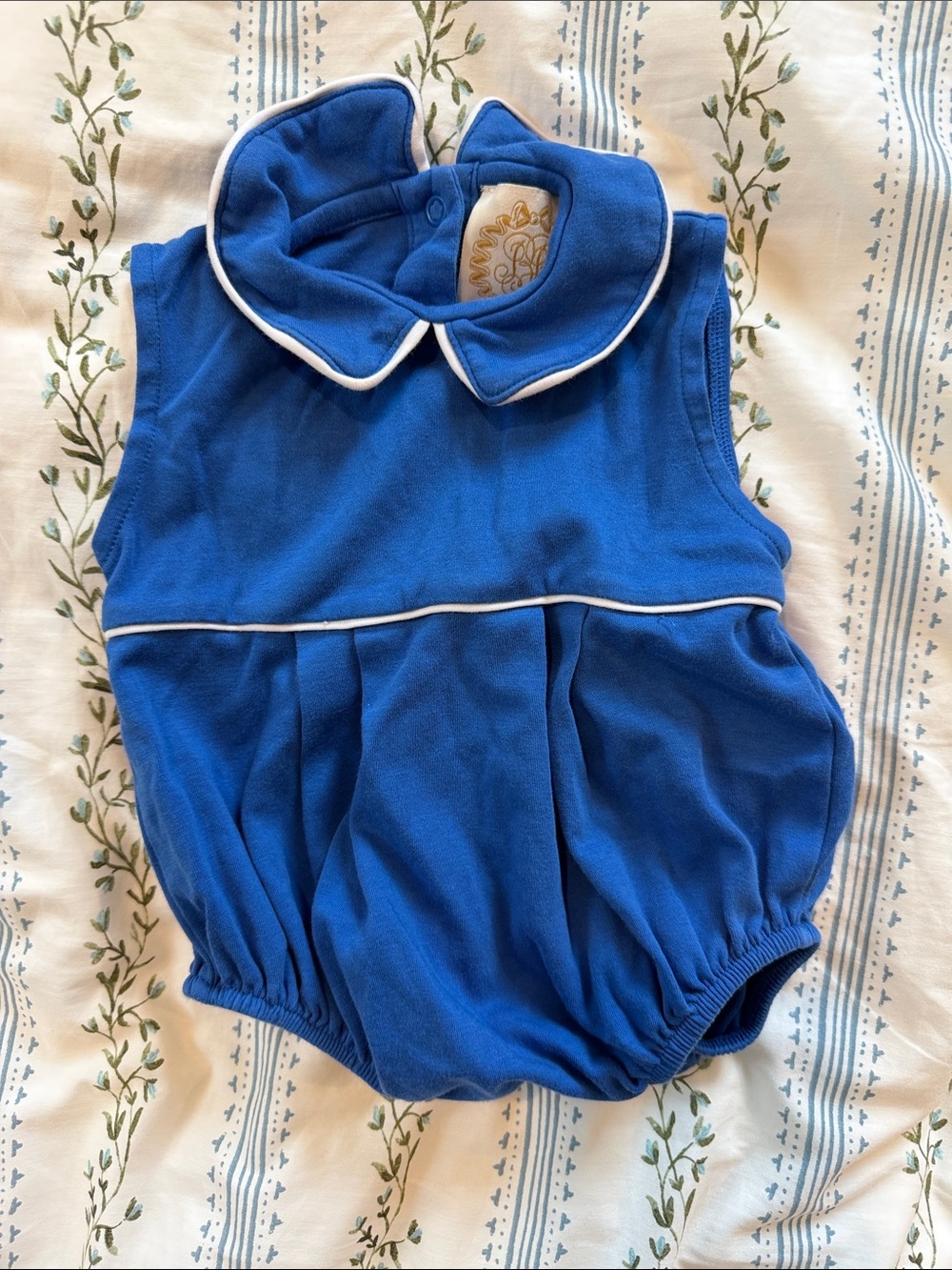 The Beaufort Bonnet Company Royal Blue Bubble Romper with White Piping